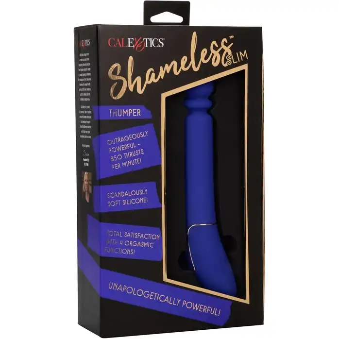 Синий вибратор с поступательными движениями Shameless Slim Thumper - 22,75 см - Shameless. Фотография 7.