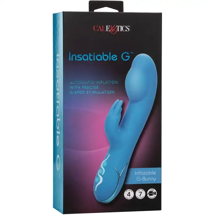 Голубой вибромассажер Insatiable G Inflatable G-Bunny с функцией расширения - 21 см. Фотография 6.