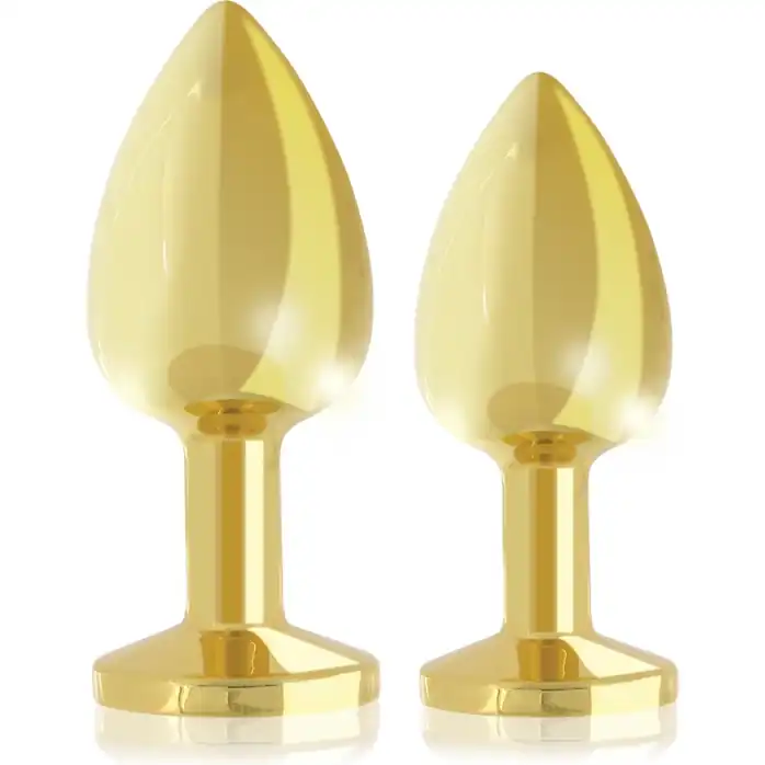 Набор из 2 золотистых анальных пробок с фиолетовыми кристаллами Booty Plug Original Luxury Set