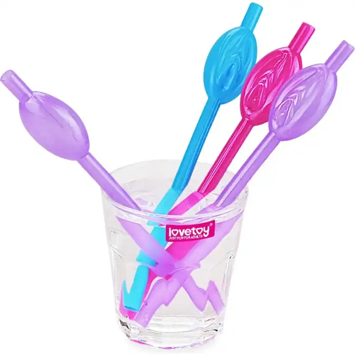 Набор разноцветных трубочек для напитков в виде вагины Pussy Straws - 9 шт