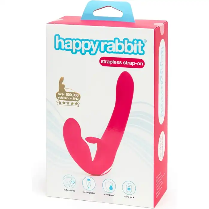 Ярко-розовый безремневой страпон Rechargeable Vibrating Strapless Strap-On. Фотография 5.