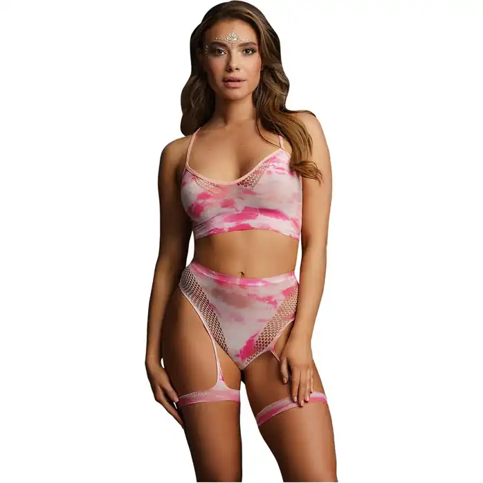 Эротический комплект с наклейкой на лицо Bra Set With Garters Dazzling Sticker - Le Desir