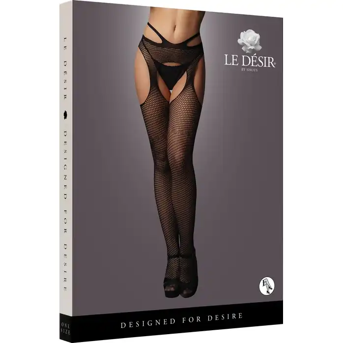 Сетчатые колготки с пикантными вырезами Suspender Pantyhose With Strappy Waist - Le Desir. Фотография 5.