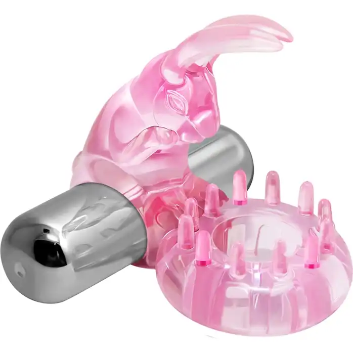 Розовое эрекционное виброкольцо с клиторальным зайчиком Love Rabbit Ring