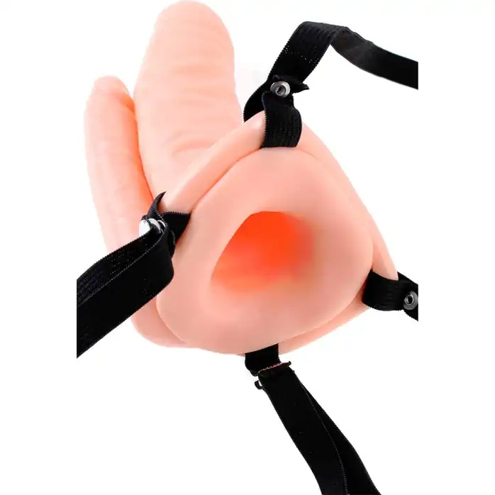 Двойной страпон с вибрацией Double Penetrator Vibrating Hollow Strap-On - 18 см - Fetish Fantasy Series. Фотография 3.