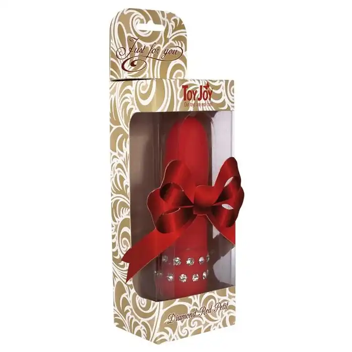 Красный мини-вибратор с кристаллами Diamond Red Petit - 11 см - Just For You. Фотография 2.