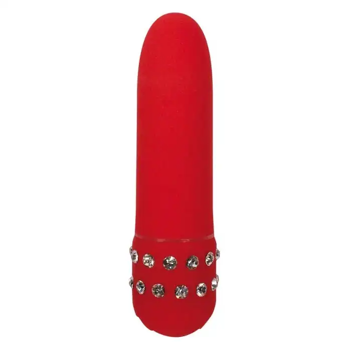 Красный мини-вибратор с кристаллами Diamond Red Petit - 11 см - Just For You