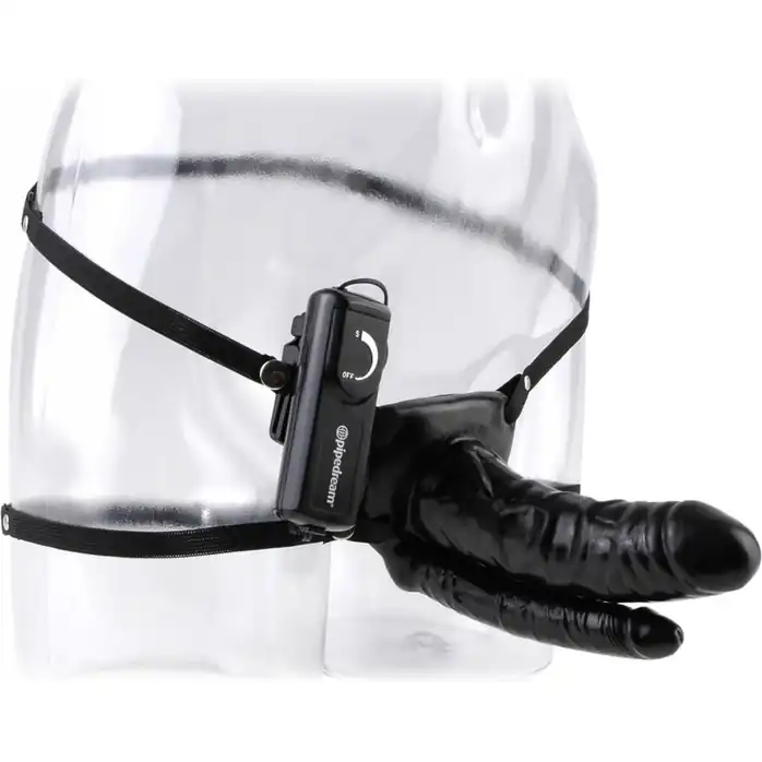 Чёрный страпон Double Penetrator Vibrating Hollow Strap-On - Fetish Fantasy Series