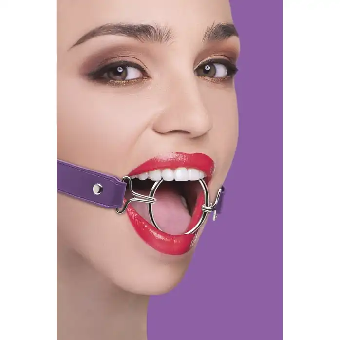 Расширяющий кляп Ring Gag XL с фиолетовыми ремешками - Ouch!