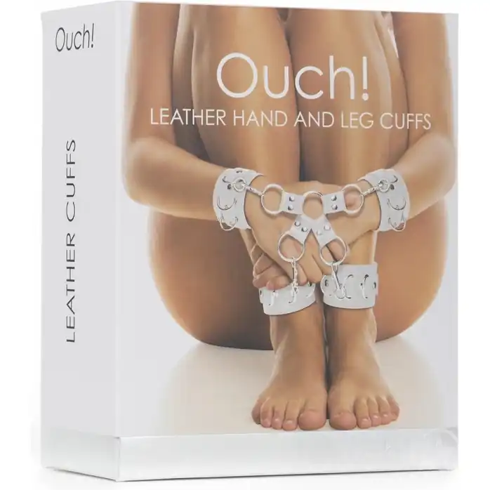 Белый комплект оков Hand And Legcuffs - Ouch!. Фотография 2.