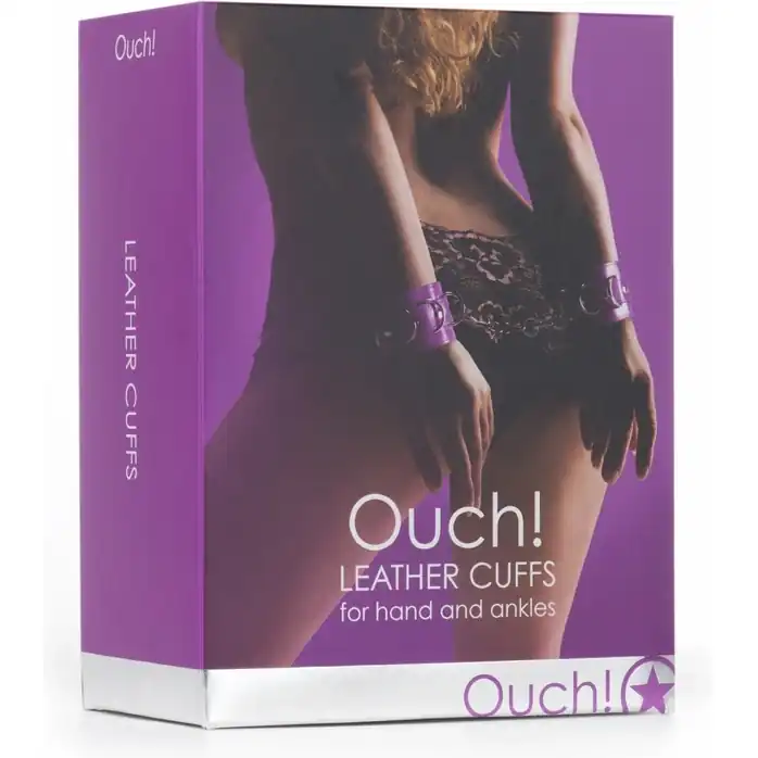 Фиолетовые кожаные наручники с заклёпками - Ouch!. Фотография 3.
