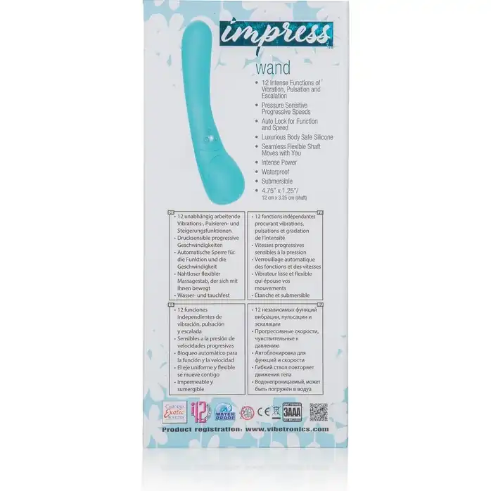 Голубой вибромассажер Impress Wand - 12 см - Impress. Фотография 3.