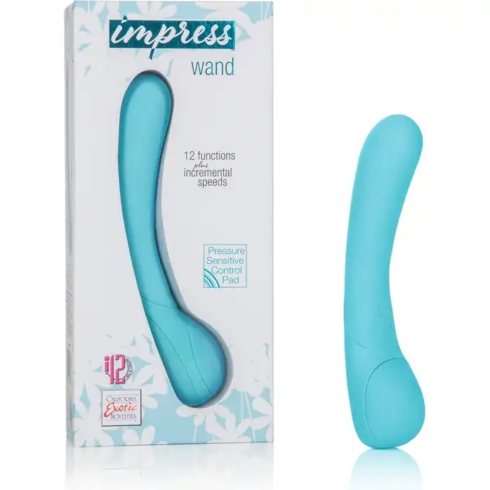 Голубой вибромассажер Impress Wand - 12 см - Impress