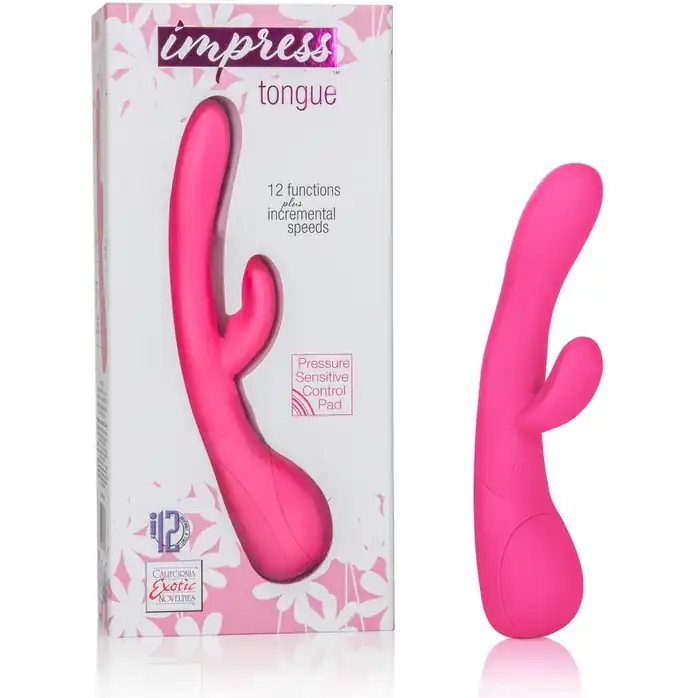 Розовый вибромассажер Impress Tongue со стимуляцией клитора - 18 см - Impress