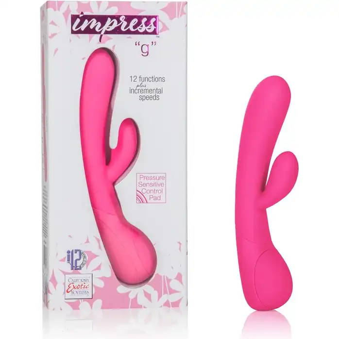 Розовый вибромассажер Impress “g” со стимуляцией клитора - 18 см - Impress