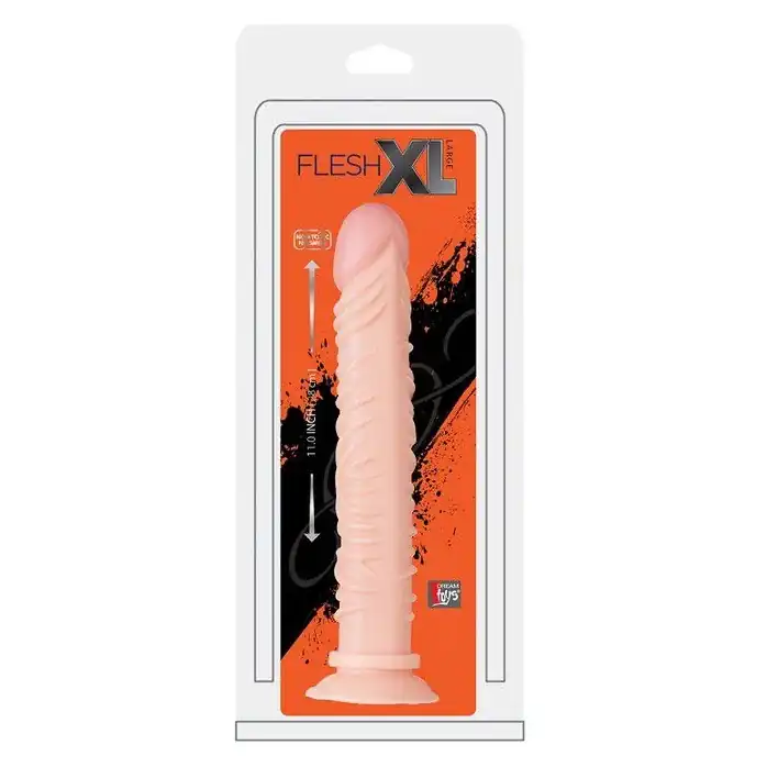 Реалистичный фаллоимитатор с рёбрышками и присоской FLESHXL - 28 см - BigStuff. Фотография 2.