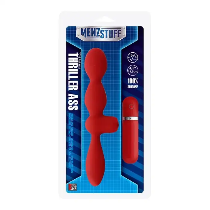 Красная двусторонняя вибровтулка MENZSTUFF THRILLER ASS DUAL HEAD - MenzStuff
