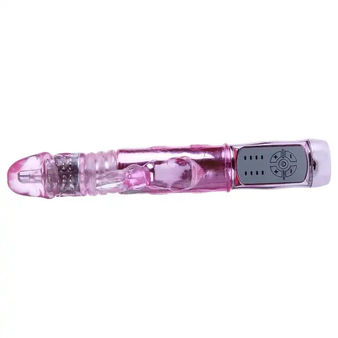 Розовый вибратор-зайчик Throbbing Bunny с ротацией головки и возвратно-поступательным движением - 24,5 см. Фотография 6.