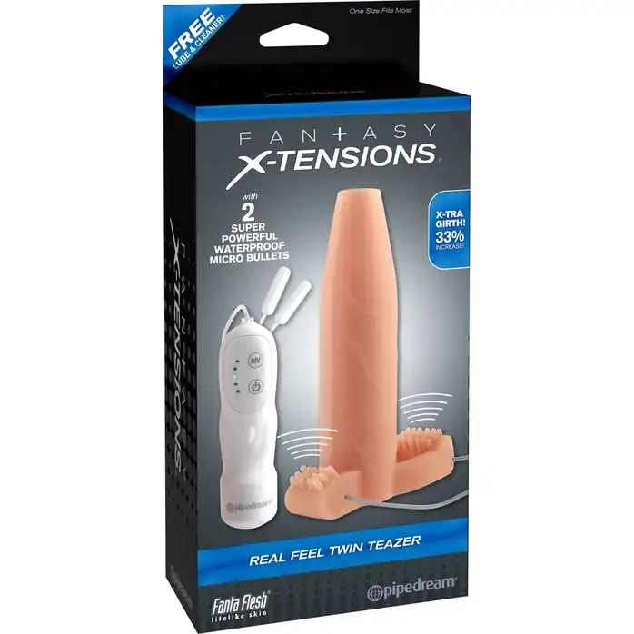 Телесная вибронасадка Real Feel Twin Teazer - 15 см - Fantasy X-tensions
