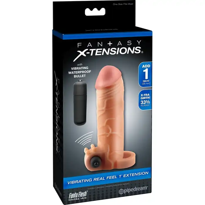 Телесная вибронасадка с кольцом Vibrating Real Feel 2 Extension - 16 см - Fantasy X-tensions. Фотография 4.