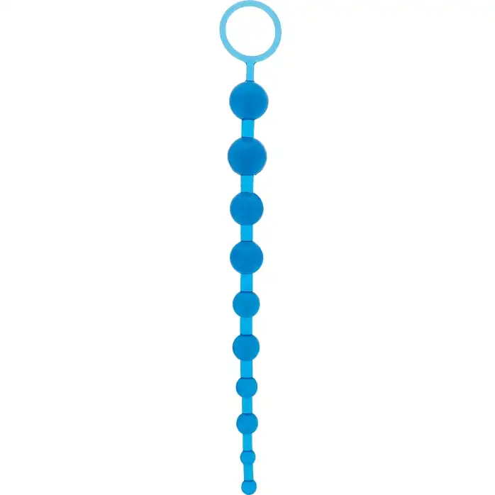 Синяя анальная цепочка с кольцом ORIENTAL JELLY BUTT BEADS - 26,6 см