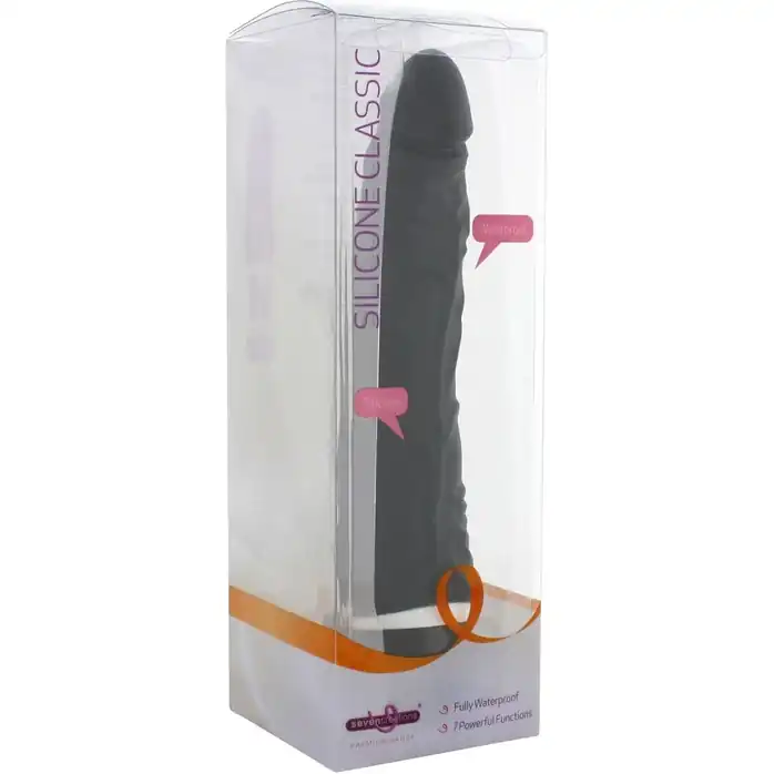 Чёрный силиконовый вибратор CLASSIC SLIM - 21 см - Premium Range