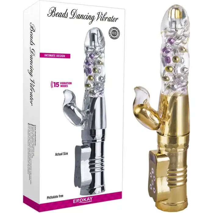 Золотистый вибратор Beads Dancing Gold - 27,5 см