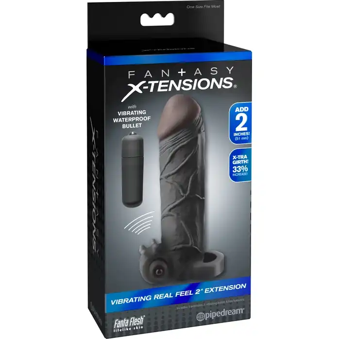 Чёрная вибронасадка с кольцом Vibrating Real Feel 2 Extension - 16 см - Fantasy X-tensions. Фотография 4.