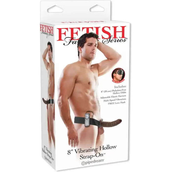 Коричневый фаллопротез с вибрацией Vibrating Hollow Strap-On - 20,3 см - Fetish Fantasy Series