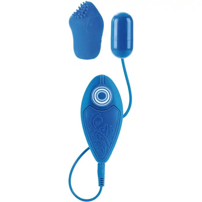 Синее виброяйцо POSH 10 FUNCTION PLEASURE PACK со съемной насадкой - Posh