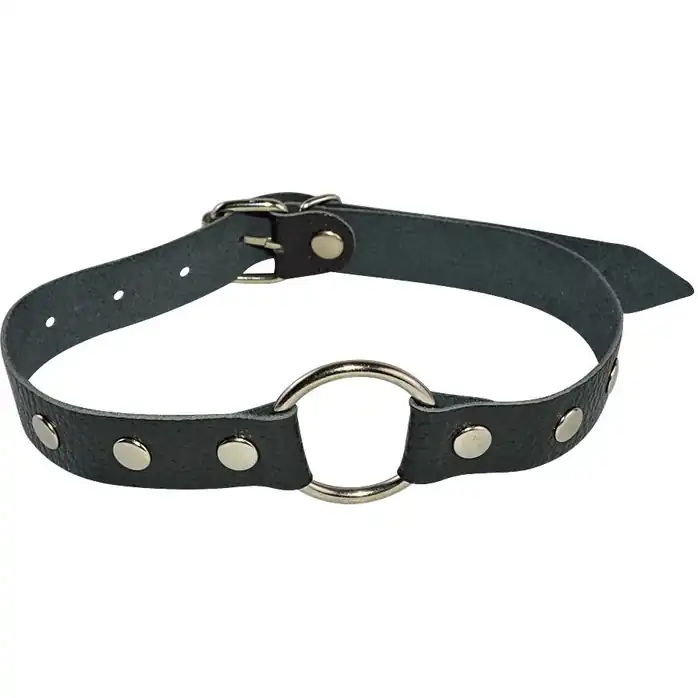 Кляп-кольцо на черных кожаных ремешках - BDSM accessories. Фотография 2.