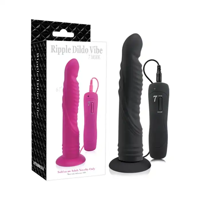 Черный вибратор на присоске 7 Mode Ripple Dildo - 15 см.