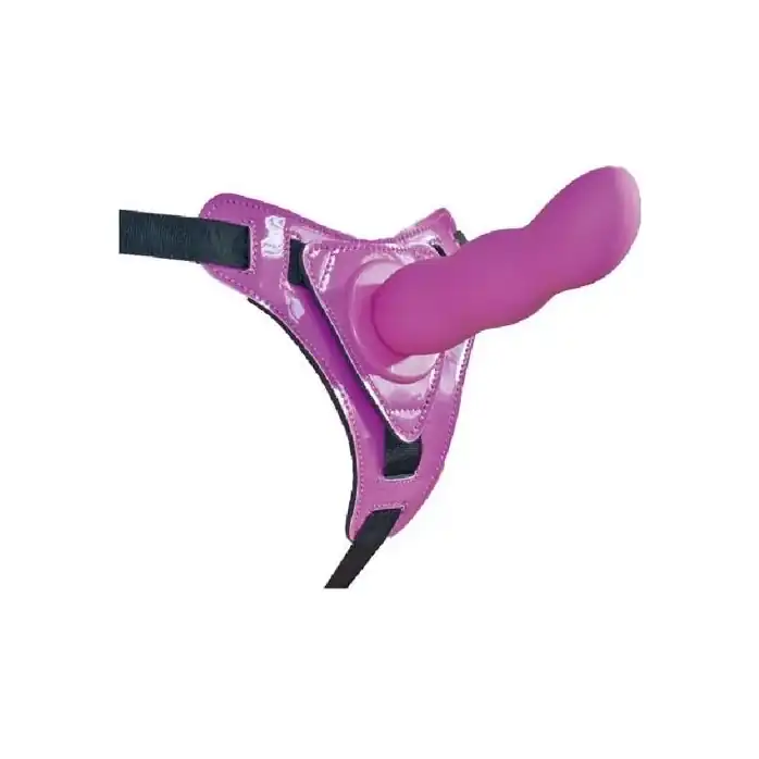 Фиолетовый страпон на трусиках Curved Dong - 13,5 см