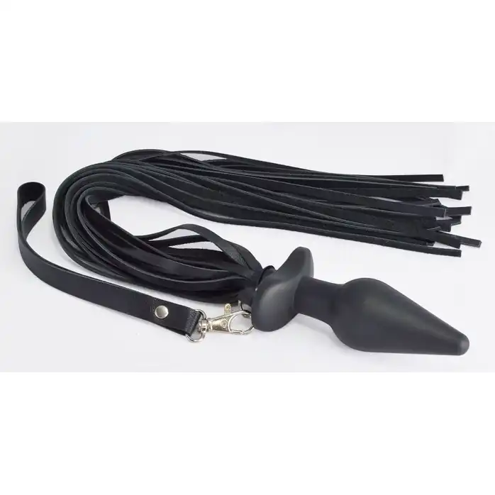 Черная анальная пробка с плетью - BDSM accessories