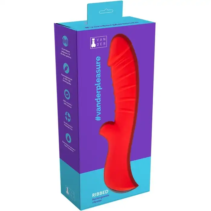 Красный вибромассажёр с рёбрышками Ribbed - 18 см. Фотография 5.