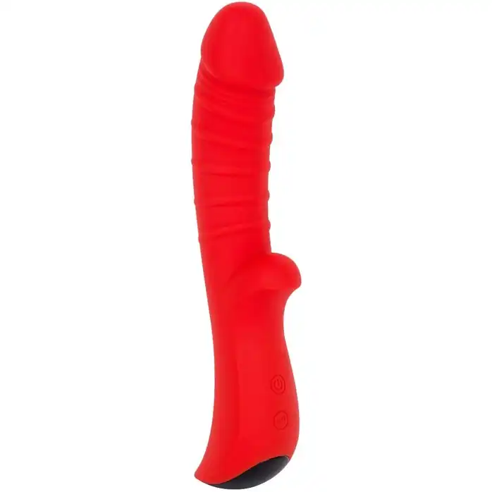 Красный вибромассажёр с рёбрышками Ribbed - 18 см