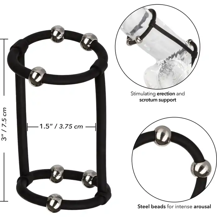 Черная клетка на пенис с бусинами Steel Beaded Silicone Enhancer Cage - Rings!. Фотография 2.