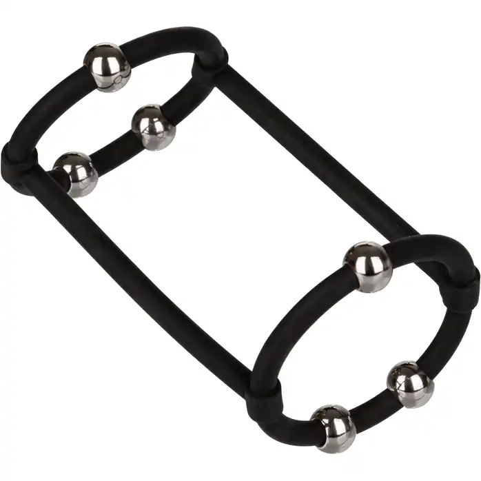 Черная клетка на пенис с бусинами Steel Beaded Silicone Enhancer Cage - Rings!. Фотография 3.