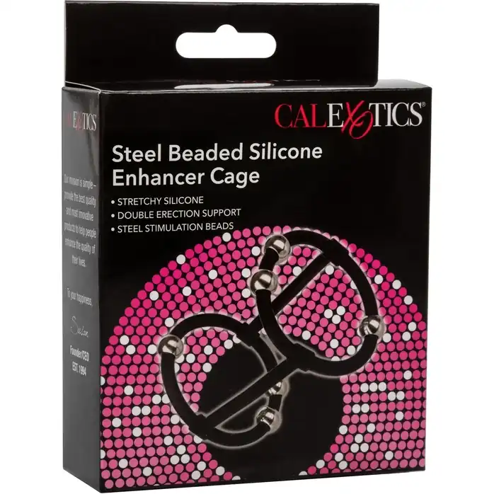 Черная клетка на пенис с бусинами Steel Beaded Silicone Enhancer Cage - Rings!. Фотография 5.