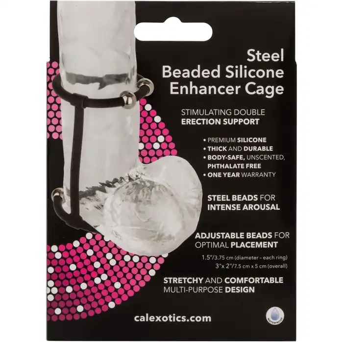Черная клетка на пенис с бусинами Steel Beaded Silicone Enhancer Cage - Rings!. Фотография 6.