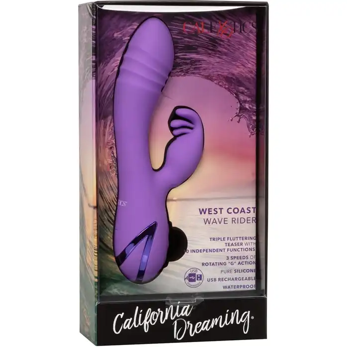 Фиолетовый вибромассажер-кролик с ротацией West Coast Wave Rider - California Dreaming. Фотография 7.
