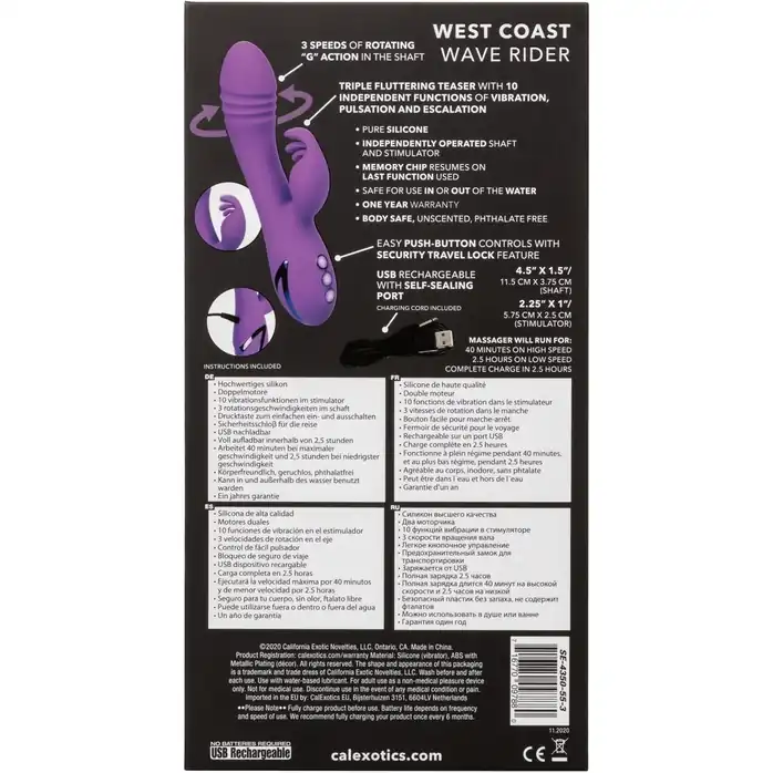 Фиолетовый вибромассажер-кролик с ротацией West Coast Wave Rider - California Dreaming. Фотография 8.