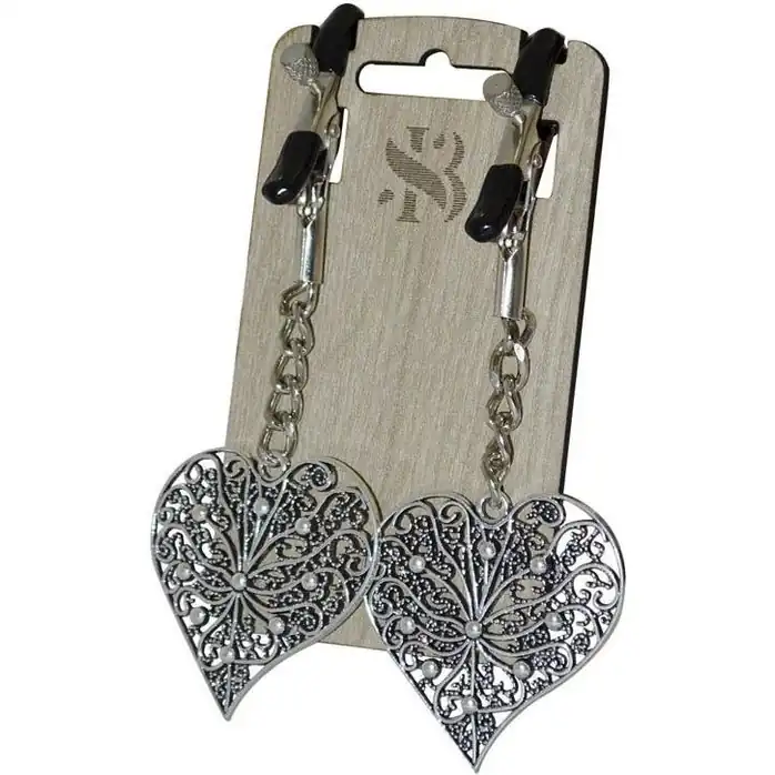Зажимы на соски с декоративными подвесками-сердечками Романтик - BDSM accessories
