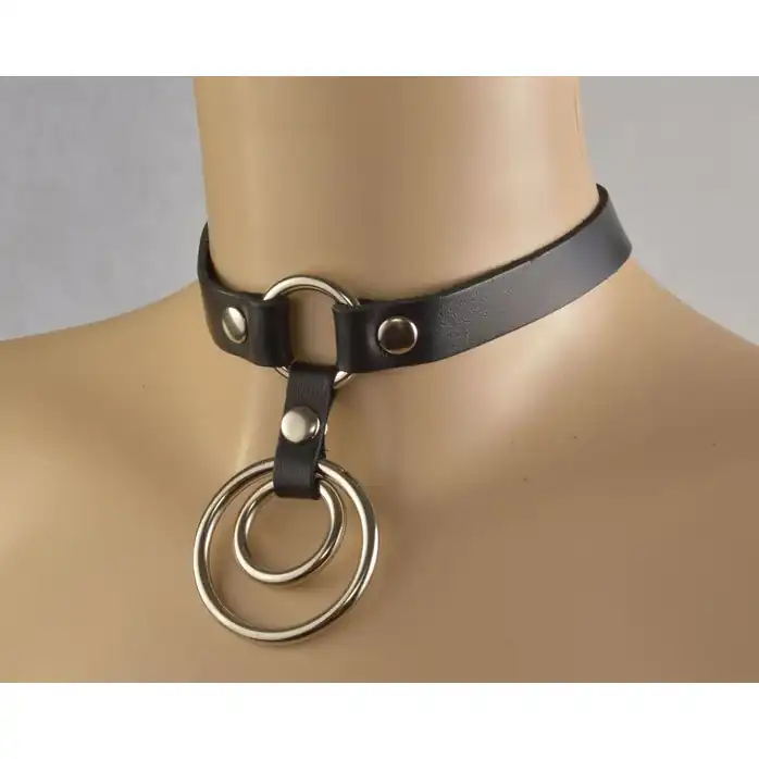 Черный чокер Соло с двумя кольцами - BDSM accessories