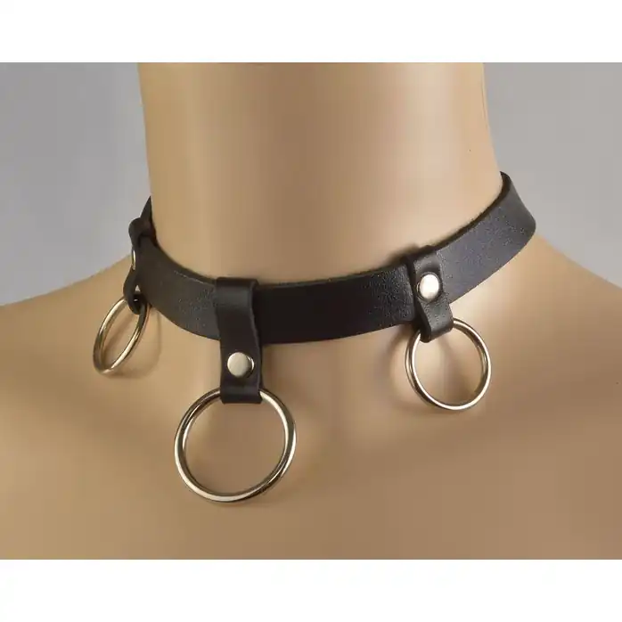 Черный чокер Соло с 3 кольцами - BDSM accessories