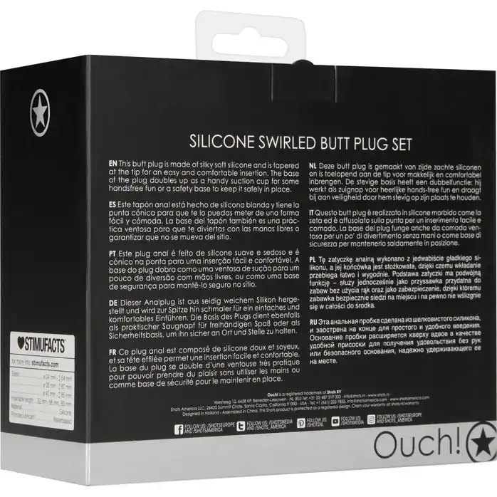 Набор из 3 черных анальных пробок Swirled Butt Plug Set - Ouch!. Фотография 7.