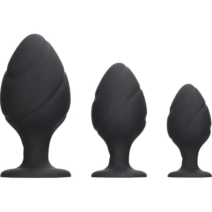 Набор из 3 черных анальных пробок Swirled Butt Plug Set - Ouch!