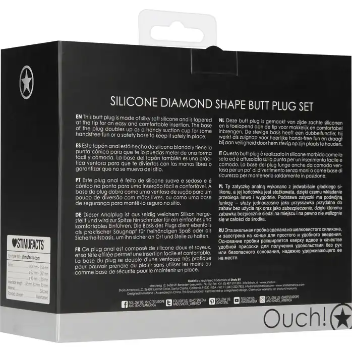 Набор из 3 черных анальных пробок Diamond Shape Butt Plug Set - Ouch!. Фотография 7.