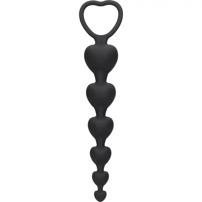 Черная анальная елочка Anal Heart Beads - 18,5 см - Ouch!