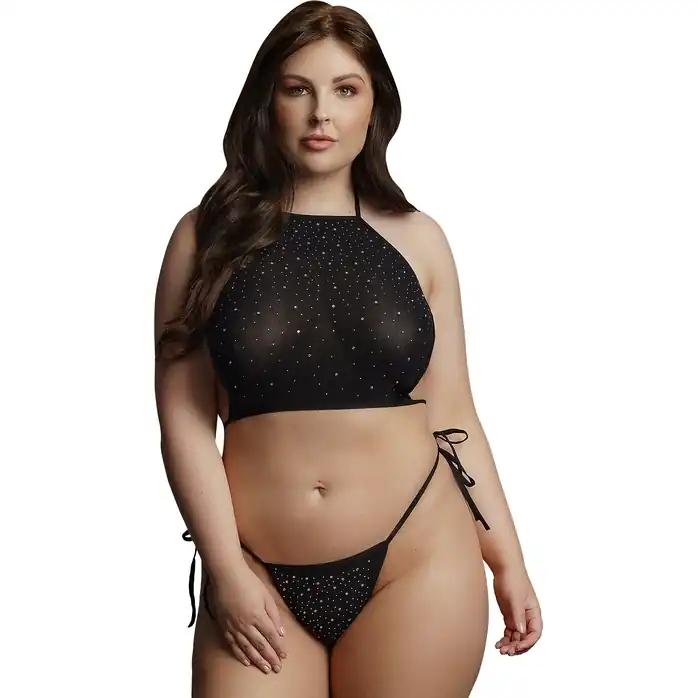 Стильный комплект Festive Rhinestone Top and Thong со стразами - Le Desir